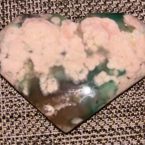 Crystal Green Moss Flower Agate Heart w/druzies